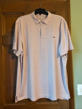 Vineyard Vines Men's Pink and White Stripe Polo